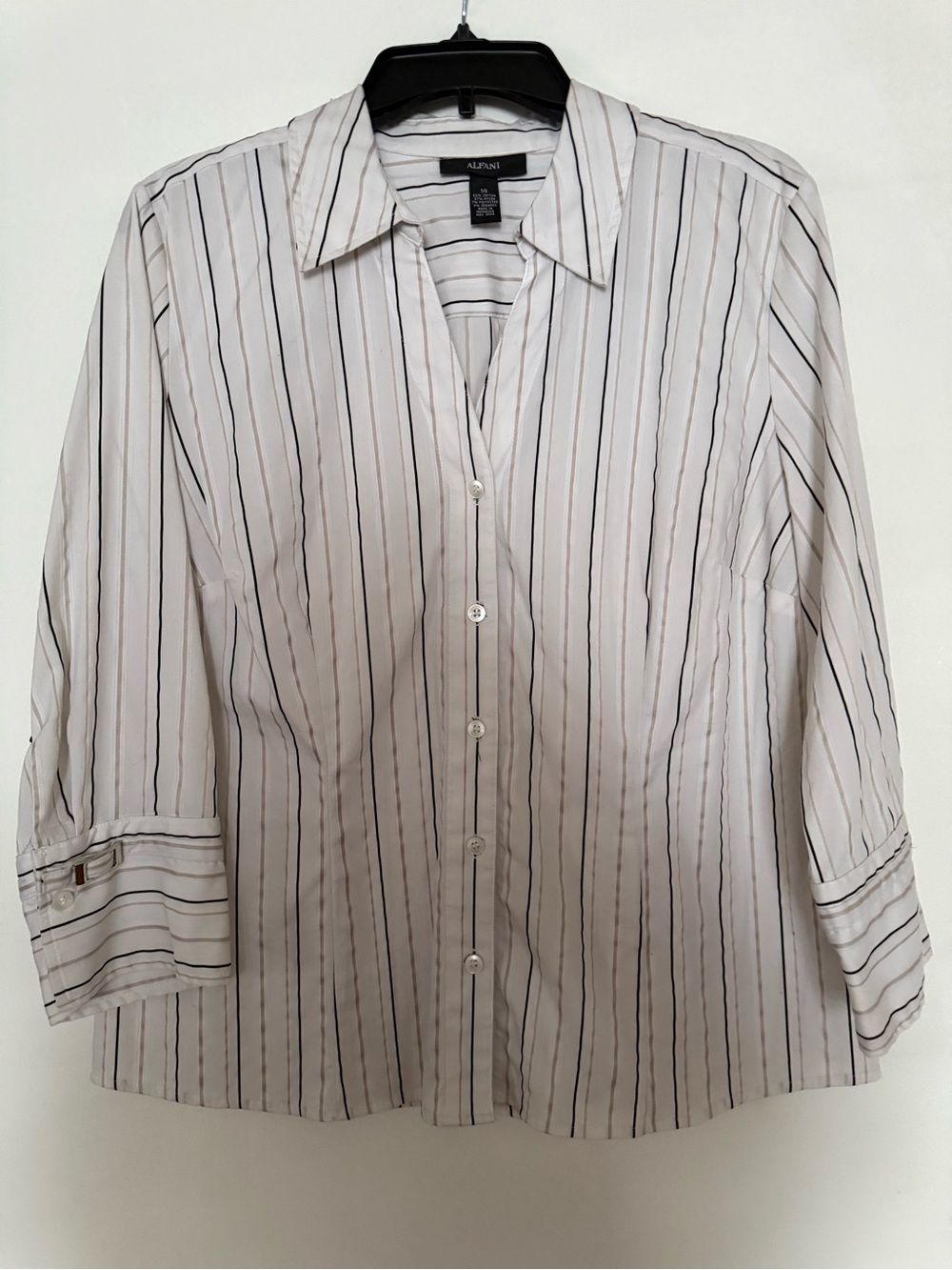 Alfani White Button-Down Shirt with Black & Gray Pinstripes